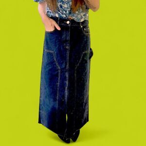 LOFT Denim Utility Maxi Skirt – Dark Wash Raw Hem Utility Skirt 🔨